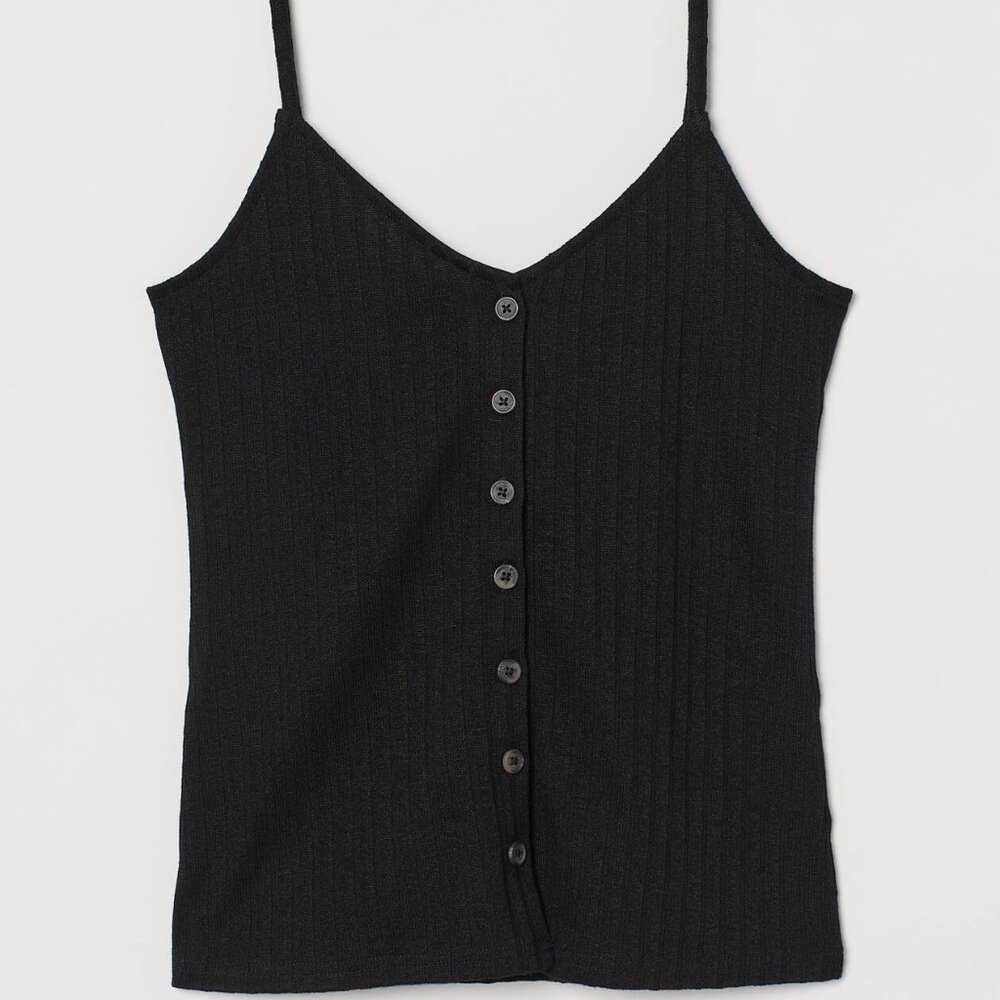 L.O.G.G. H&M Black Button Down Ribbed Camisole Tank Top Size Small